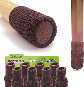 TokBeing Felt Furniture Pads for Hardwood Floors with Tight Socks for 2 Chairs, Furniture Sliders feet caps for Wooden Floors, Chair Leg Floor Protectors (8, Brown)