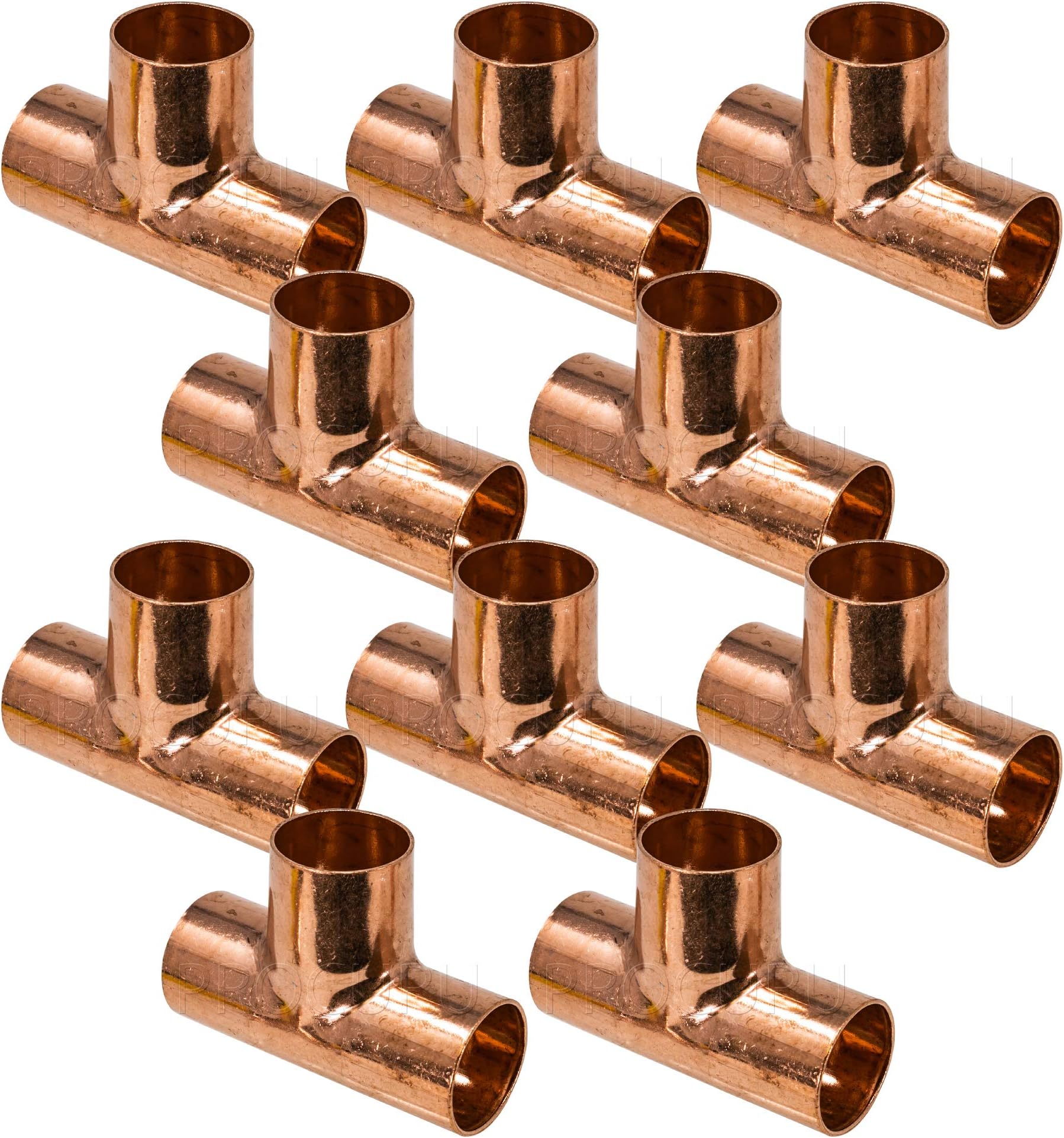 PROCURU Copper Tee CxCxC Professional Grade, NSF Certified Lead Free (1 Inch, 10-Pack)