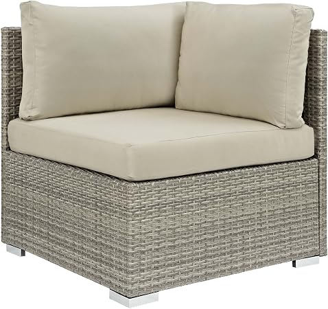 Amazon Com Modway Repose Wicker Rattan Outdoor Patio Corner Sectional Sofa Chair With Sunbrella Fabric Cushions In Light Gray Beige Garden Outdoor