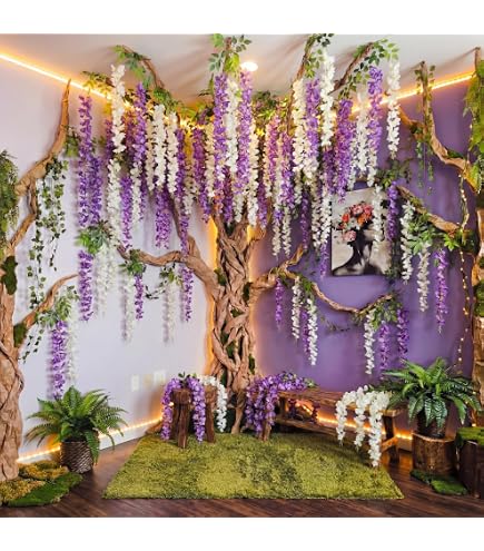 Amazon.com: XunYee 40 Pcs 3D Wisteria Tree Wall Decor for Room Classroom  Ceiling Artificial Wisteria Hanging Flower DIY Cardboard Paper Tree with  Vine Kraft Paper Fairy Bulletin Board Decoration(White, Purple) : Office
