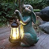 RCTTICUU Rabbit Garden Statue Outdoor Décor with Solar Lights Lantern,Rabbit Solar Light Figurines Outside Decorations for Yard,Lawn, Patio, Balcony, Unique Housewarming Gifts