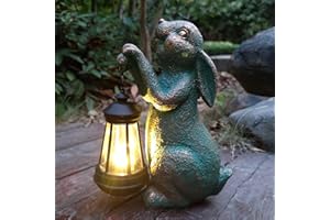 RCTTICUU Rabbit Garden Statue Outdoor Décor with Solar Lights Lantern,Rabbit Solar Light Figurines Outside Decorations for Yard，Lawn, Patio, Balcony, Unique Housewarming Gifts