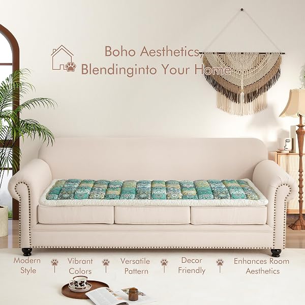 NESTLYMOLY COUCH COVER FOR SOFA, SECTIONAL COUCH COVER FOR DOGS, SOFA COVER WASHABLE, CUSHION COVER BLANKET PAD BED MAT FOR PETS, BOHO FURNITURE PROTECTOR, GREEN, 27.6X82.7IN