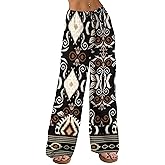 AKEWEI Women Cotton Linen Summer Palazzo Pants Drawstring Waist Wide Leg Lightweight Beach Trousers with Pockets