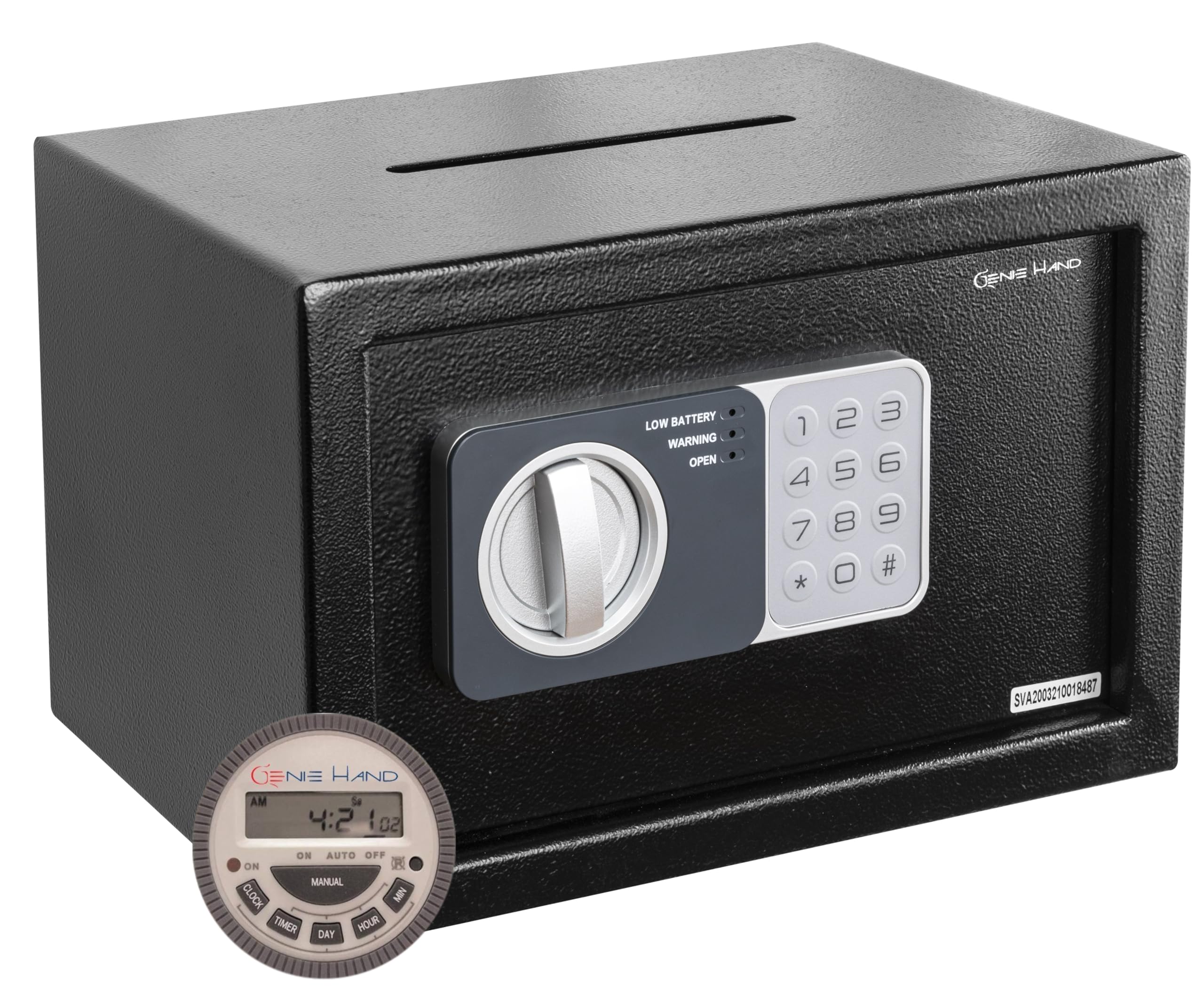 Genie Hand | Time Lock Safe for Home with Key and Lock, High Security Money Box –B-Class Lock - Anti Bounce Technology