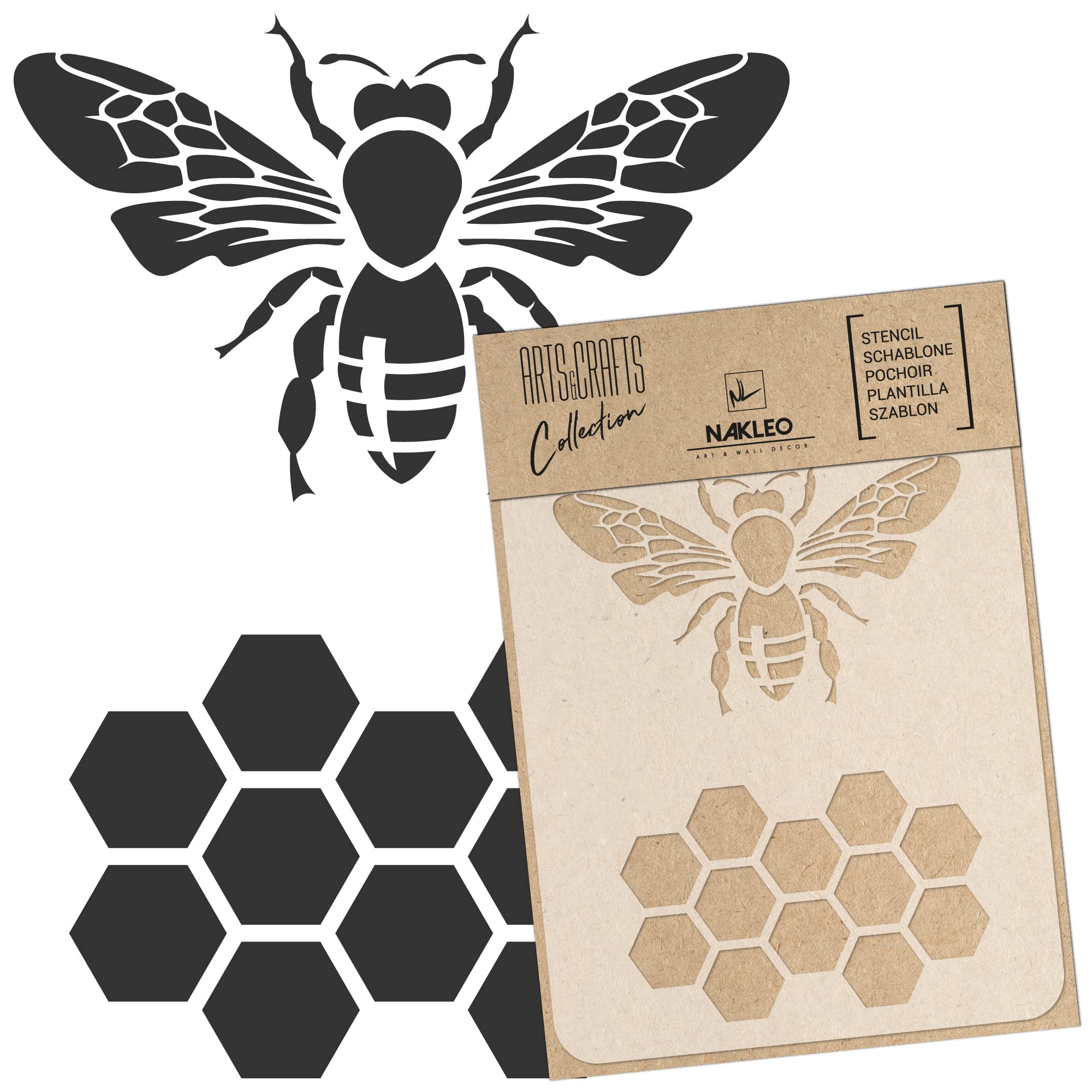 NAKLEO Painting Stencil for Crafts A4 21x30cm, Bee Honeycomb Geometric Pattern, Reusable Plastic DIY & Scrapbooking Drawing Template, Decoupage Art Home Decor, Wall Wood Fabric Furniture