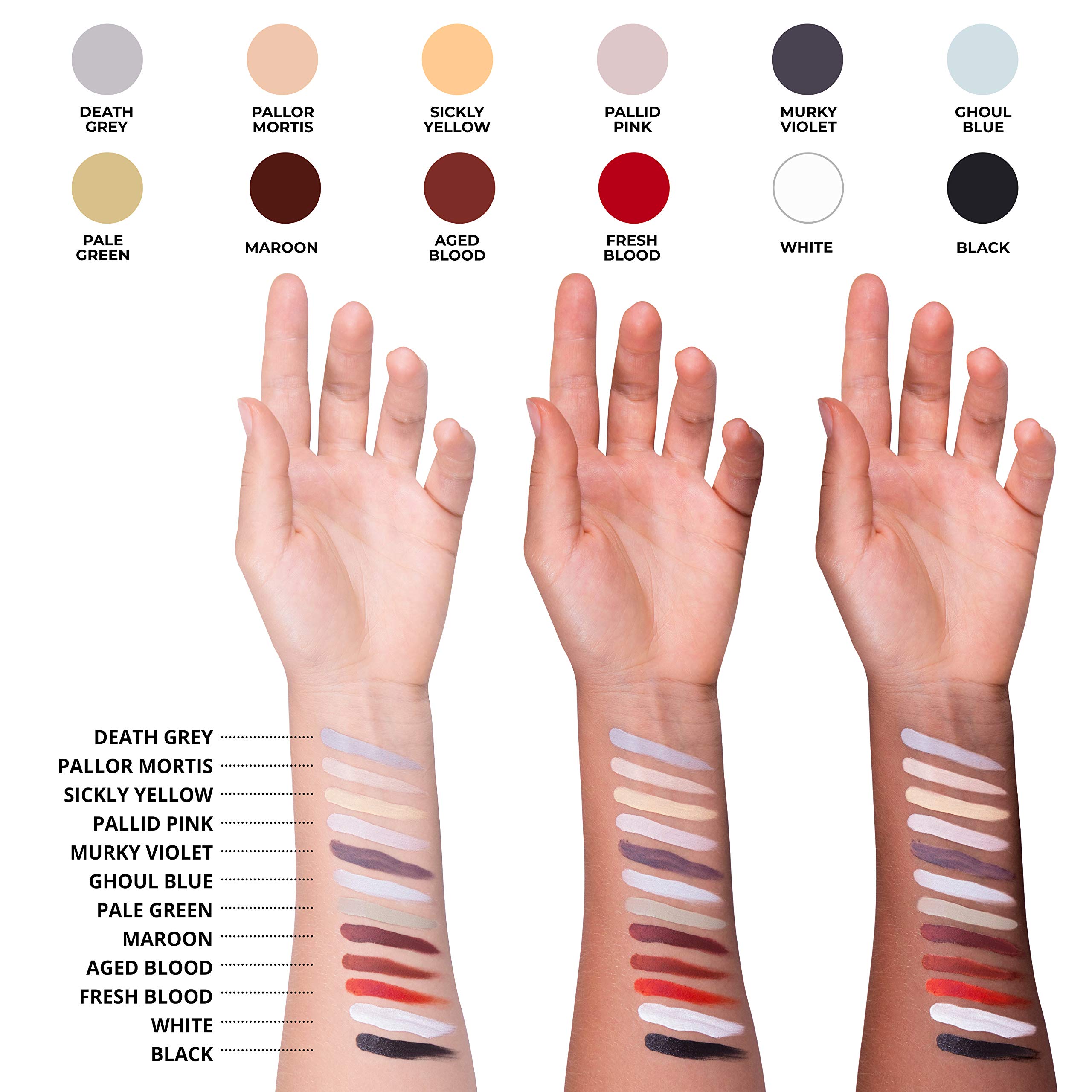 Narrative Cosmetics 12-Color Death FX Cream Palette, Professional Quick Drying Waterproof SFX Makeup for the Stage, Film, Costumes, Cosplay, Halloween