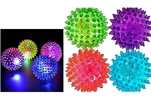 JA-RU Light Up Rubber Spike Balls (Pack of 4 with Flashing Lights) | Great Fidget Toy for Kids | Bulk Bouncing Sensory Balls | Plus 1 Bouncy Ball. #695-4p