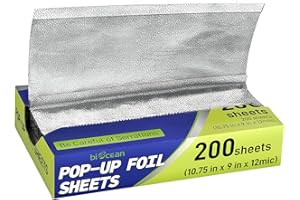 Biocean 200 Pre-Cut Aluminum Foil Sheets, 9" x 10.75" Pop-Up Foil Sheets for Restaurant Use, Disposable Food Wrapping for Burritos, Hot Dogs, and Sandwiches