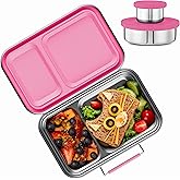AOHEA Stainless Steel Lunch Box for Kids, Leak Proof Bento Lunch Box BPA Free 304 Stainless Steel Bento Box Stainless Bento Box with Containers for School and Office(Pink)
