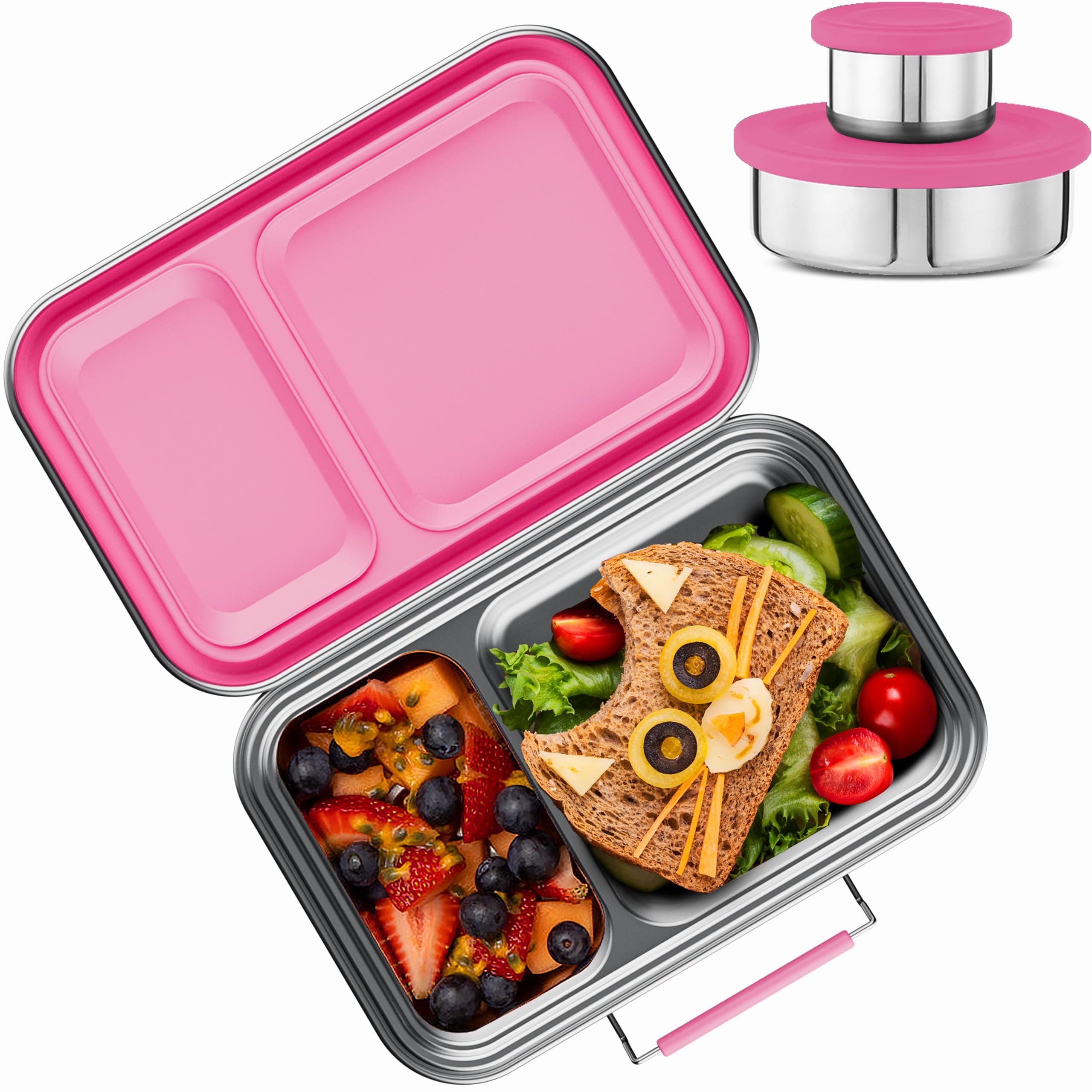 Photo 1 of AOHEA Stainless Steel Lunch Box for Kids, Leak Proof Bento Lunch Box BPA Free 304 Stainless Steel Bento Box Stainless Bento Box with Containers for School and Office(Pink)