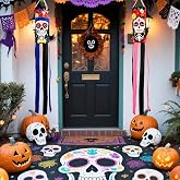 NOVWANG 2 Pcs Day of The Dead Windsocks, Dia de Los Muertos Wind Socks Day of The Dead Hanging Windsock Flag Decoration for Garden Yard Porch Backyard Patio Decor