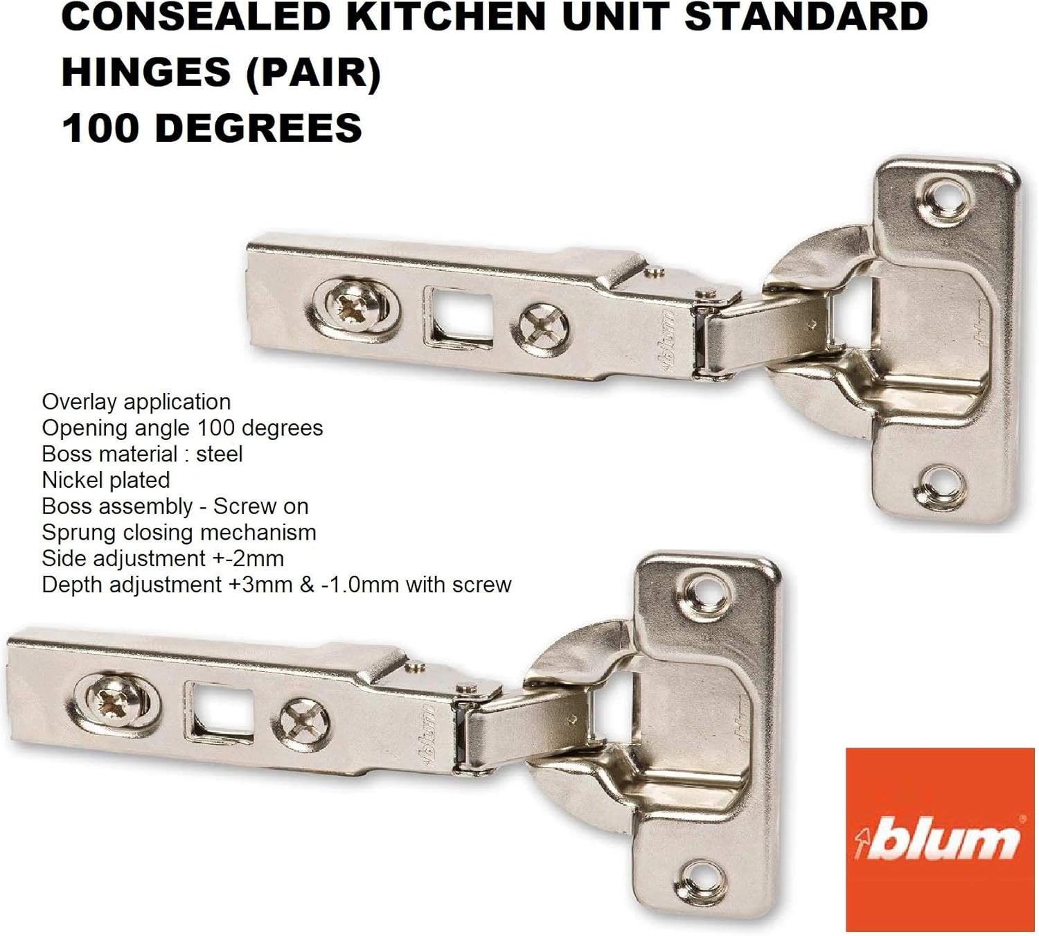 Blum New Concealed Clip Top Overlay Hinge 100 degree Door 71M2550 2 pack