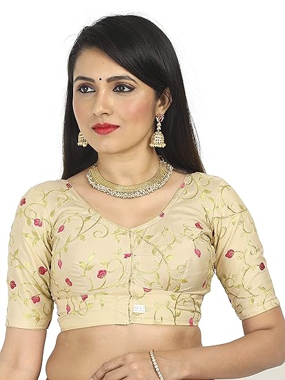 Women's all over embroidered silk cotton elbow sleeve blouse