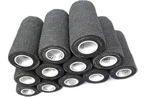 WildCow 4" Black Vet Wrap Tape Bulk, 12 Pack Cohesive Bandage Wrap, Self Adherent Grip Rolls