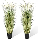 KOL Artificial 5ft 2-Pack Horsetail Reed Grass, 59in Tall Artificial Indoor Outdoor Fake Grass Plant, Home Office Decorative Artificial Plants in Pot Faux Plant Greenery, Wedding Decor