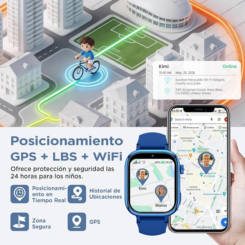 Relógio Inteligente para Crianças com GPS/Videochamada/SOS/Presente, Azul