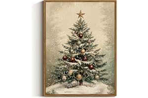 VIYYIEA Framed Canvas Wall Art Home Decor for Living Room,Vintage Christmas Tree Pictures,Christmas Decorations Indoor,Winter Wall Decor Gifts for Friends or Family - 16L x 12W