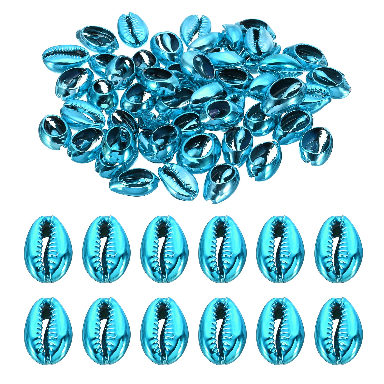 PATIKIL Natural Seashell Charm, 50 Pcs Oval Dyed Shells Craft Pendants Open Back Scallop Shell Beads with Hole for Necklace DIY Ocean Jewelry Making, Blue