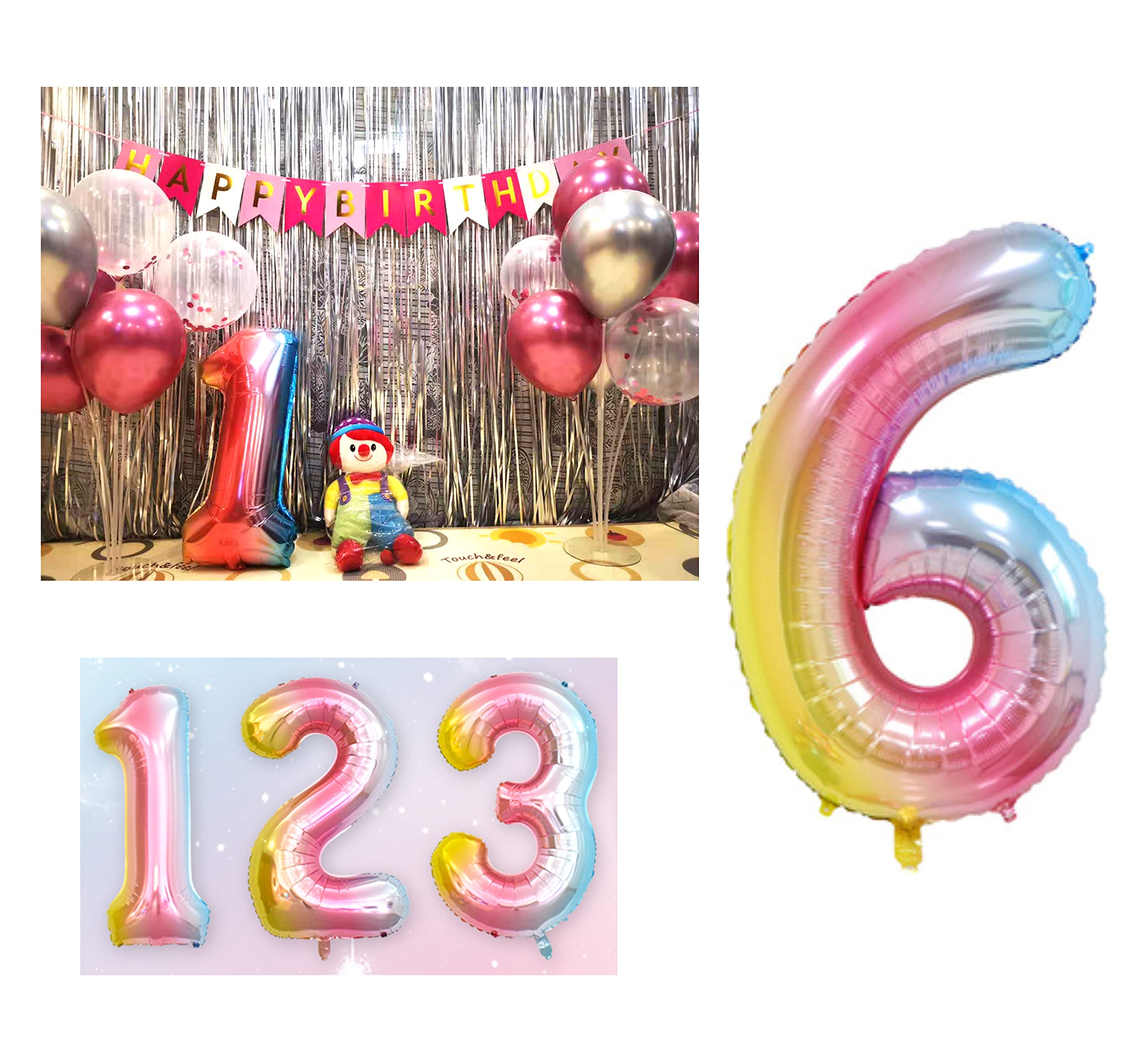 Kare & Kind 40-inch Number 6 (Digit) Aluminum Foil Balloon - Big Size Metallic Rainbow Colored Party Decoration Supplies - Air or Helium Filled - Birthdays, Baby Shower, Wedding, New Year Celebration