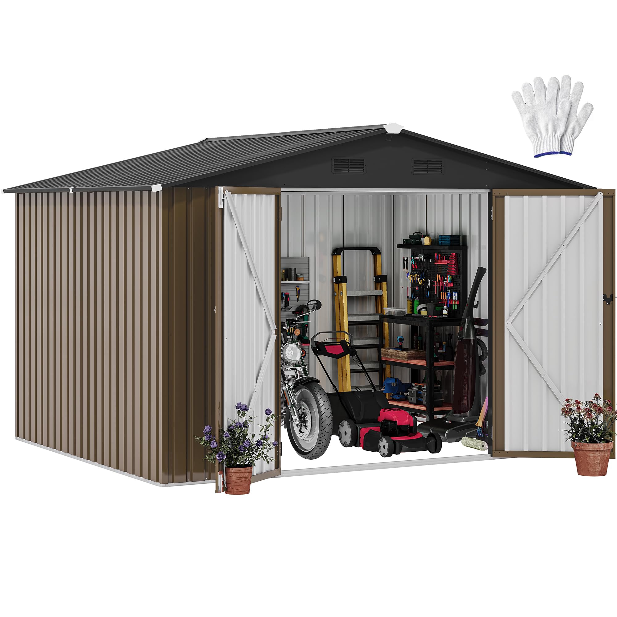 Photo 1 of ****************INCOMPLETE ITEM, THIS IS ONLY 1 BOX IN A MULTI BOX SET************
DWVO 10x8FT Outdoor Storage Shed, Spacious Metal Tool Shed with Lockable Doors & Ventilation for Patio, Lawn, and Backyard, Ideal for Storing Garden Equipment, Lawnmowers,