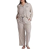 Karen Neuburger womens [Plus Size] Girlfriend Long Sleeve Notch Collar Button Up Top and Pant With Lace 2-piece Pajama Set