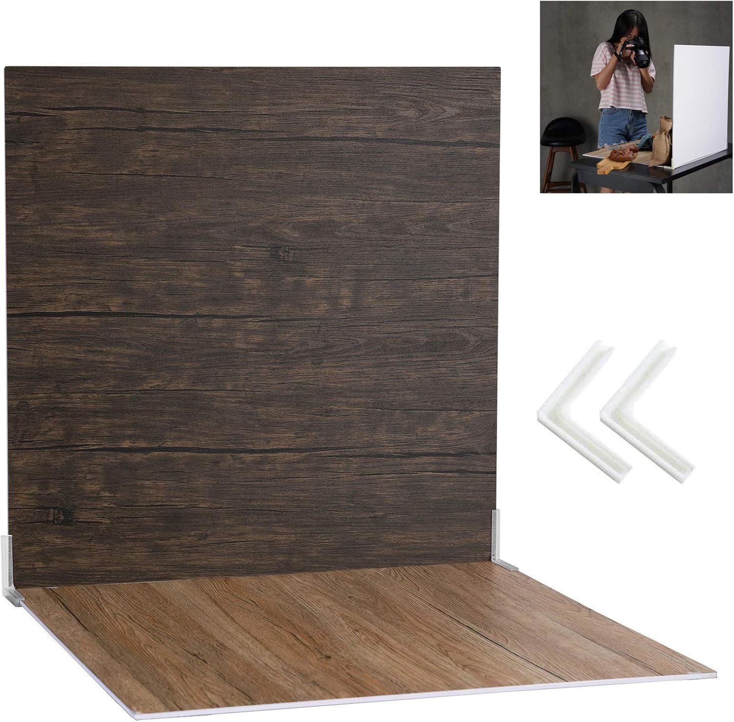 Selens 2Pcs Food Photography Backdrop Background Boards 60x60CM Product Photography Wood Texture Flat Lay Vertical Tabletop for Photo Studio Props Jewelry Cosmetics Table Desk Shooting