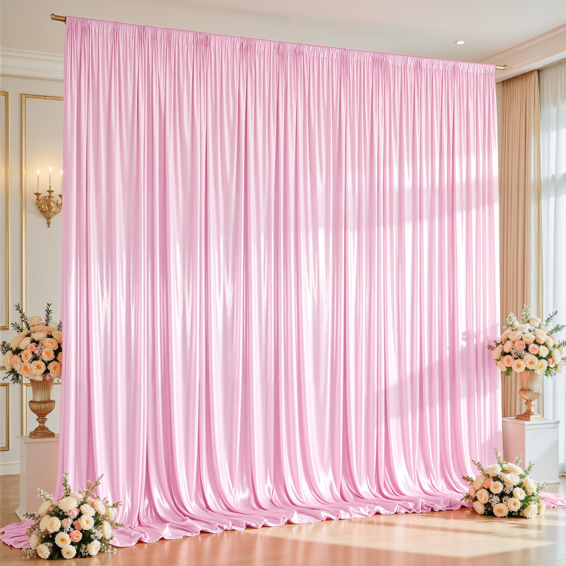 Photo 1 of 10x10 ft Pink Glitter Backdrop Curtain or Parties, Wrinkle Free Glitter Photo Backdrop Drapes 2 Panels 5x10FT Shimmer Back Drop Cloth for Baby Shower Wedding Birthday Photography Background Decor