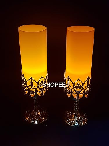 SHOPEE Battery Operated Led Tealight PLASTIC Pillar Candles with Stand for Diwali Gifts Home Decor/ birthday (Multicolour) - Set of 2 Pcs