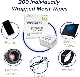 HAADI Glasses Cleaner Wipes 200 Pack Individually Wrapped 6x5 in view 3