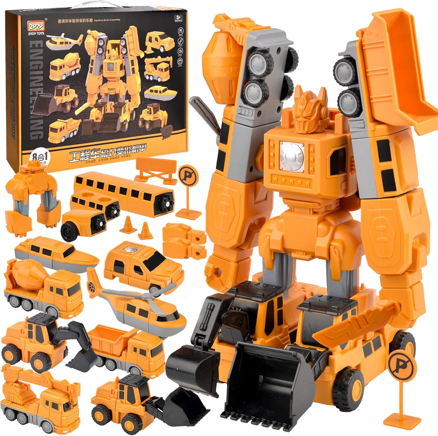 Constructo Modular Transforming Set, 35pcs Magnetic Building Blocks, Transform Engineering Car, Robot Car, Kids' Play Construction Vehicles, Gifts for Boys 5-9