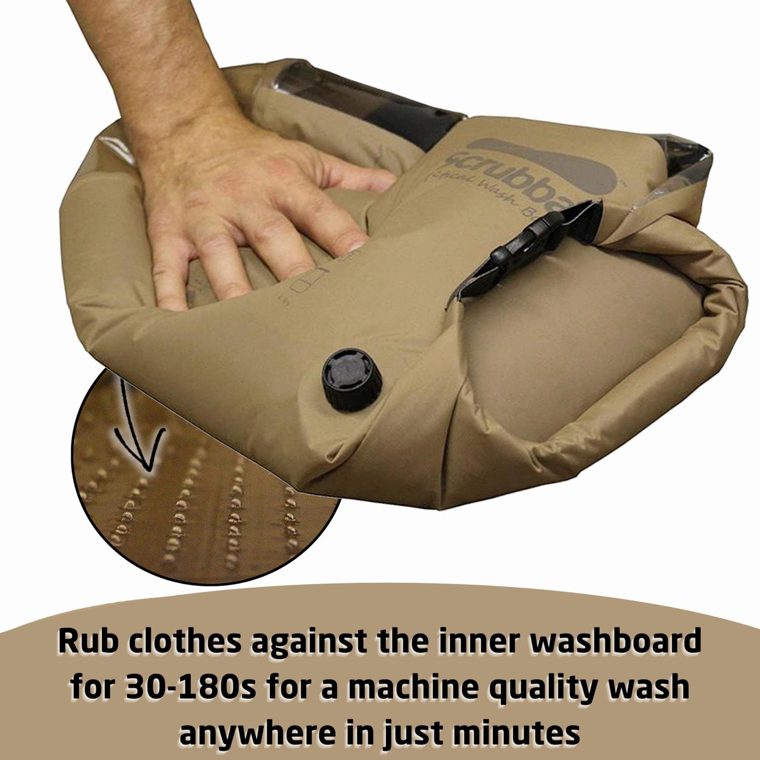 Scrubba Tactical Wash Bag Portable Washing Machine - Lightweight Manual Washing Machine for Travel, Camping, Laundry, Clothes - Camping Accessories, Gift - use with Laundry Detergent/Sheets - 5.6 oz.