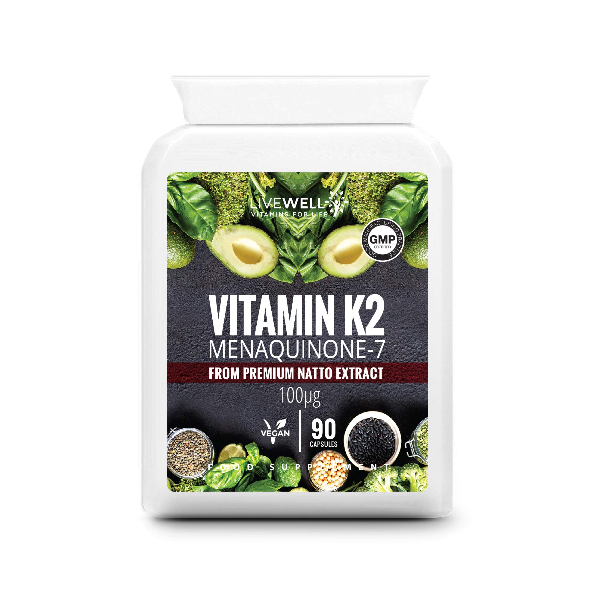 Vitamin K2 (MK-7) Menaquinone 360 Capsules (not Tablets) | Suitable for Vegans & Vegetarians | Helps Maintain Normal Bones (90 Capsules)