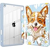 Lepeoac for iPad 9th Generation with Pencil Holder, iPad 8th/7th Gen Case 10.2-inch, [Built in Pencil Holder] Trifold Stand Auto Wake/Sleep Clear TPU Protection Back Cover, Cute Corgi Dog