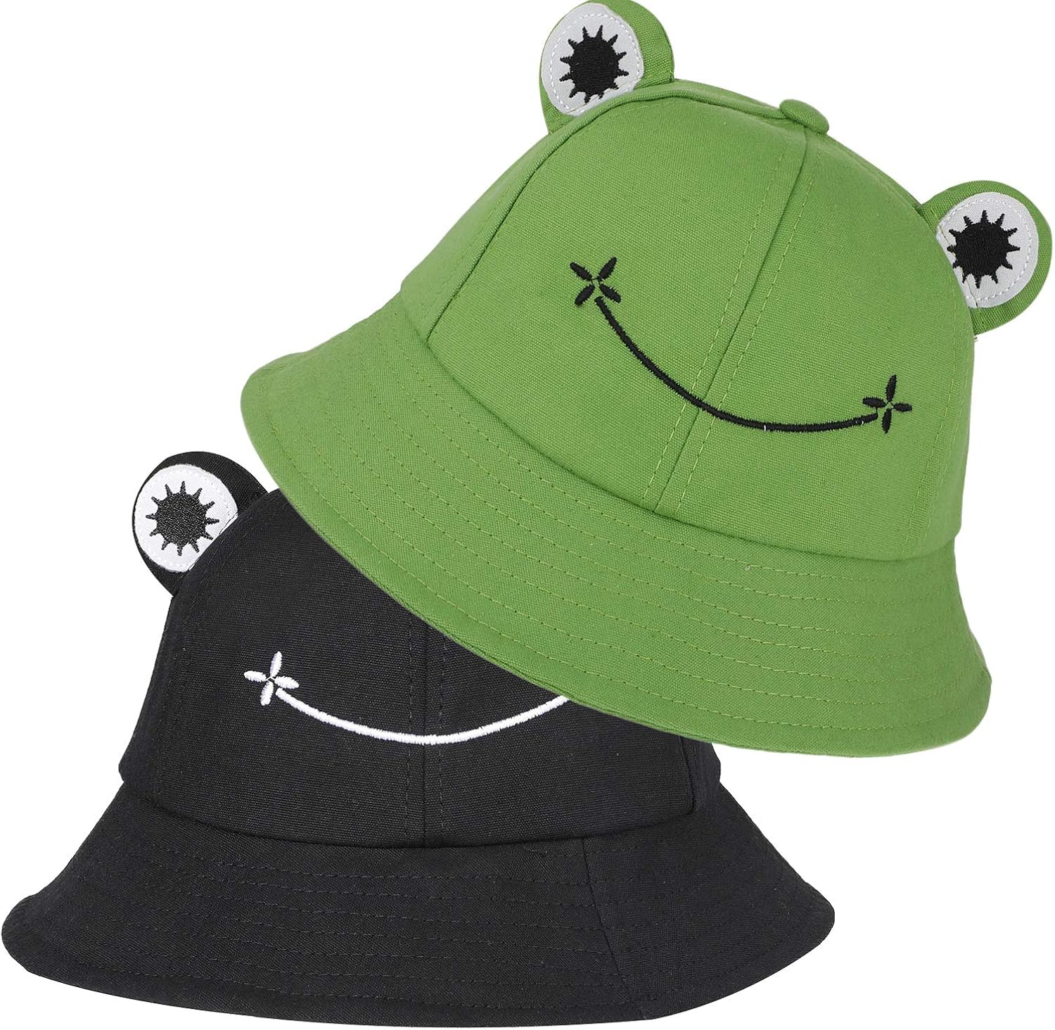 SUSSURRO 2 Pieces Frog Bucket Hat Cute Cotton Bucket Sun Hat Wide Brim