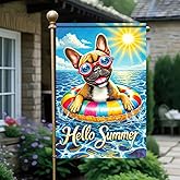 BlissYard Hello Summer Garden Flag French Bulldog 12x18 Vertical Double Sided Pool Party Welcome Yard Garden Flag Seasonal Holiday Outdoor Decorative Flag for Patio Lawn
