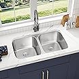 Blenzia 32 Inch Double Bowl Kitchen Sink Undermount 50/50 Stainless Steel 18 Gauge Double Bowl Sinks with Strainer 32" x 18" x 9"