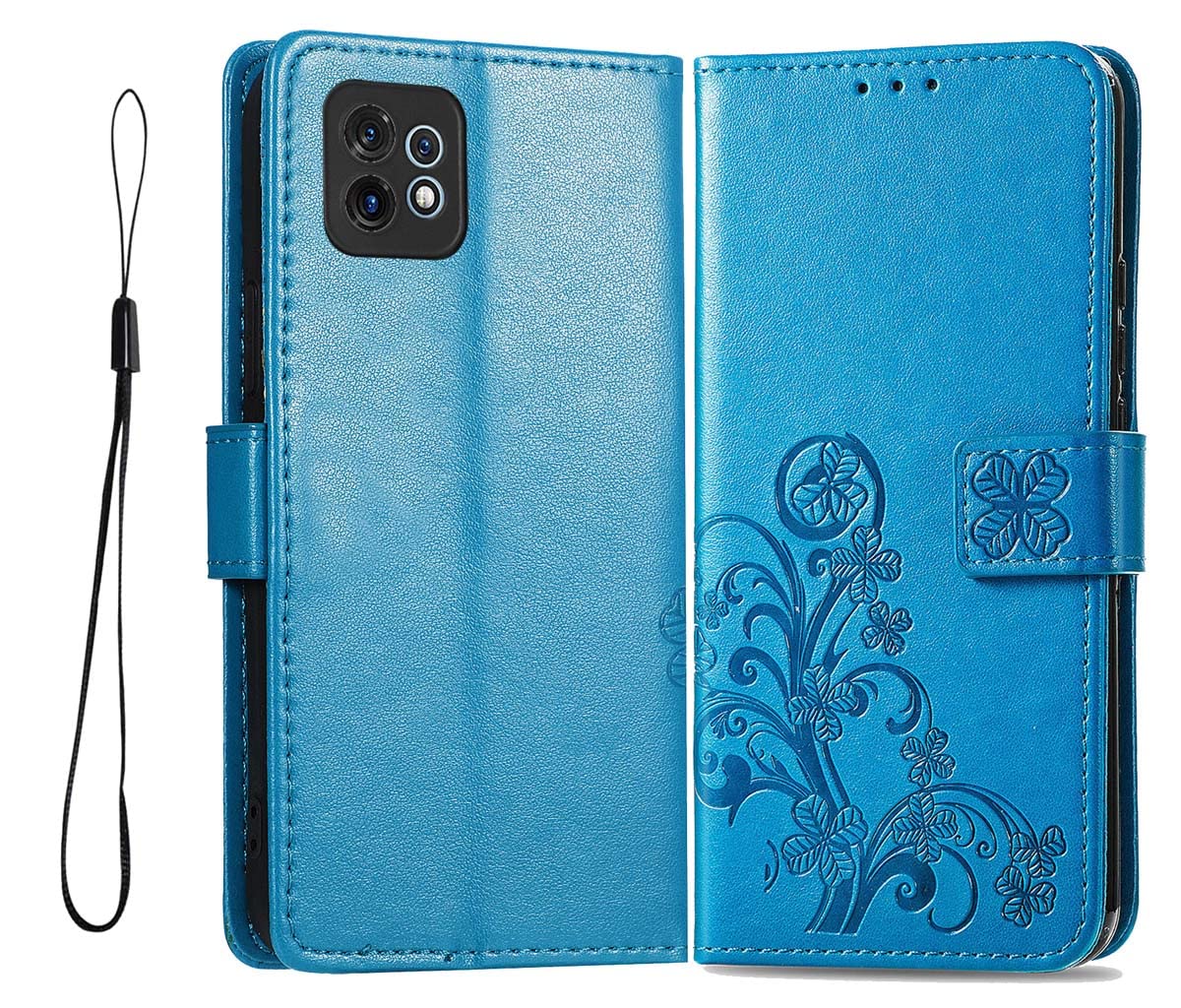 PEIYE Leather Folio Case for Motorola Edge 40 Pro, Premium Leather Flip Wallet Cover [ TPU Inner Shell ][ Kickstand ][ Card Holder ] -Blue