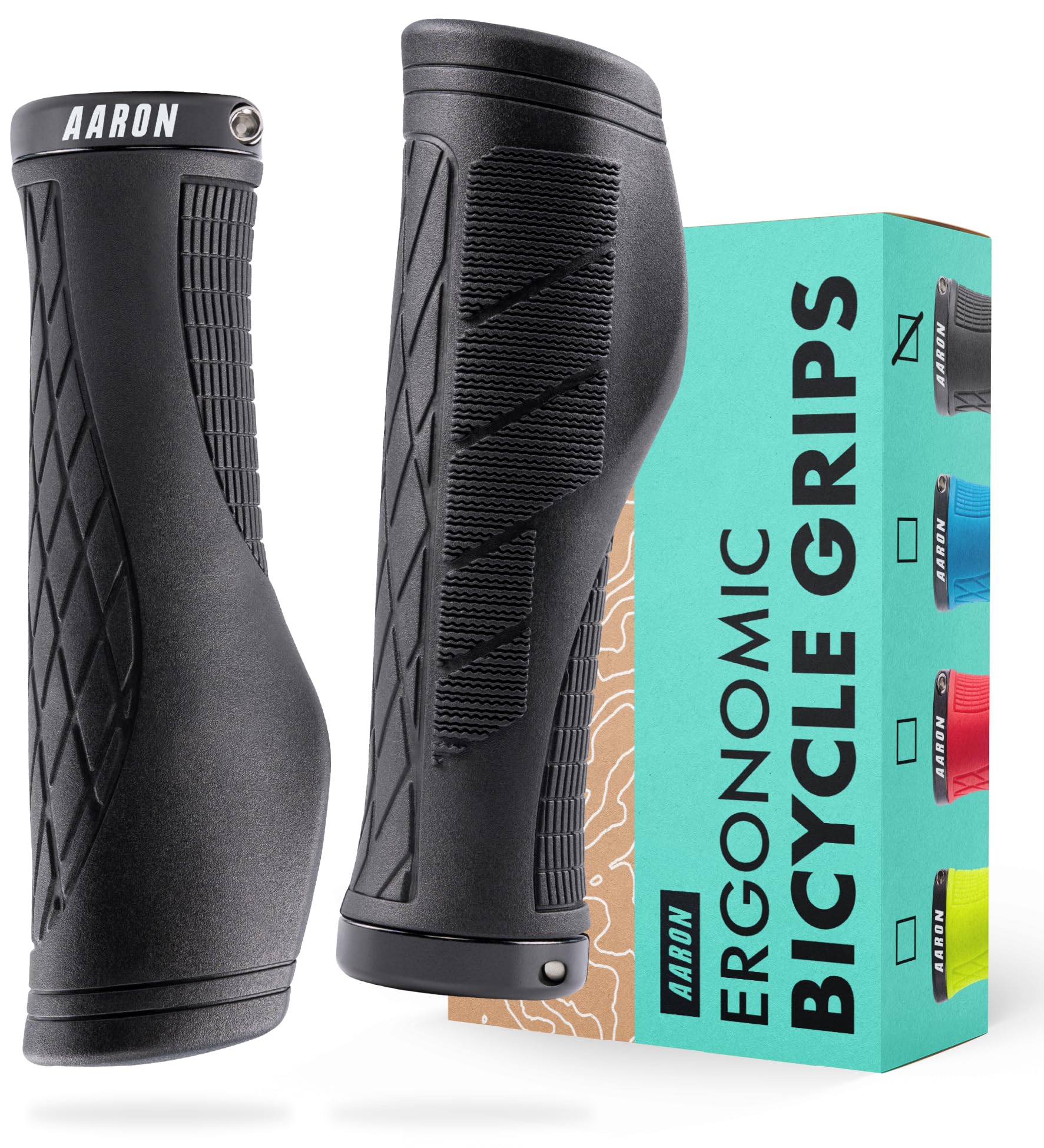 AARON FIT Gel Cushioned Non-Slip Rubber Lock-On Bicycle Handlebar Grips for Mountain, Trekking, E-bikes & More - Black