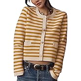 Lentta Womens Striped Knit Cardigan Sweater Crew Neck Long Sleeve Button Front Outerwear