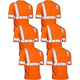 JaGely 6 Pcs Safety Reflective Shirts Short Sleeve Bulk Hi Vis T-shirt High Visibility Construction Work Shirts with Pocket