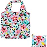 kate spade new york Reusable Produce Bags, Shopping Tote with Zipper Storage Pouch, Lightweight Foldable Grocery Bag