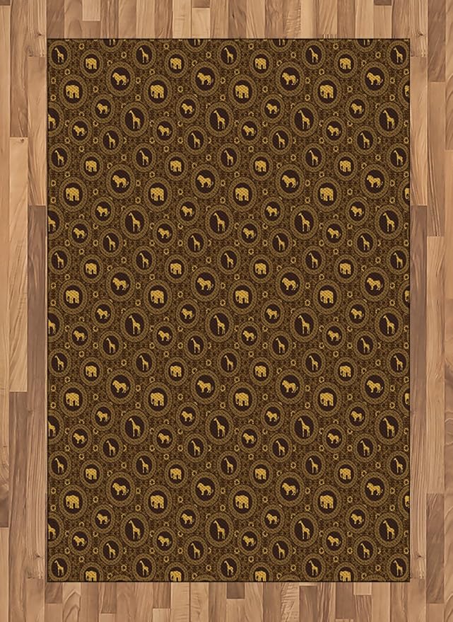 Lunarable Alfombra Safari, diseño Circular Africano con Siluetas