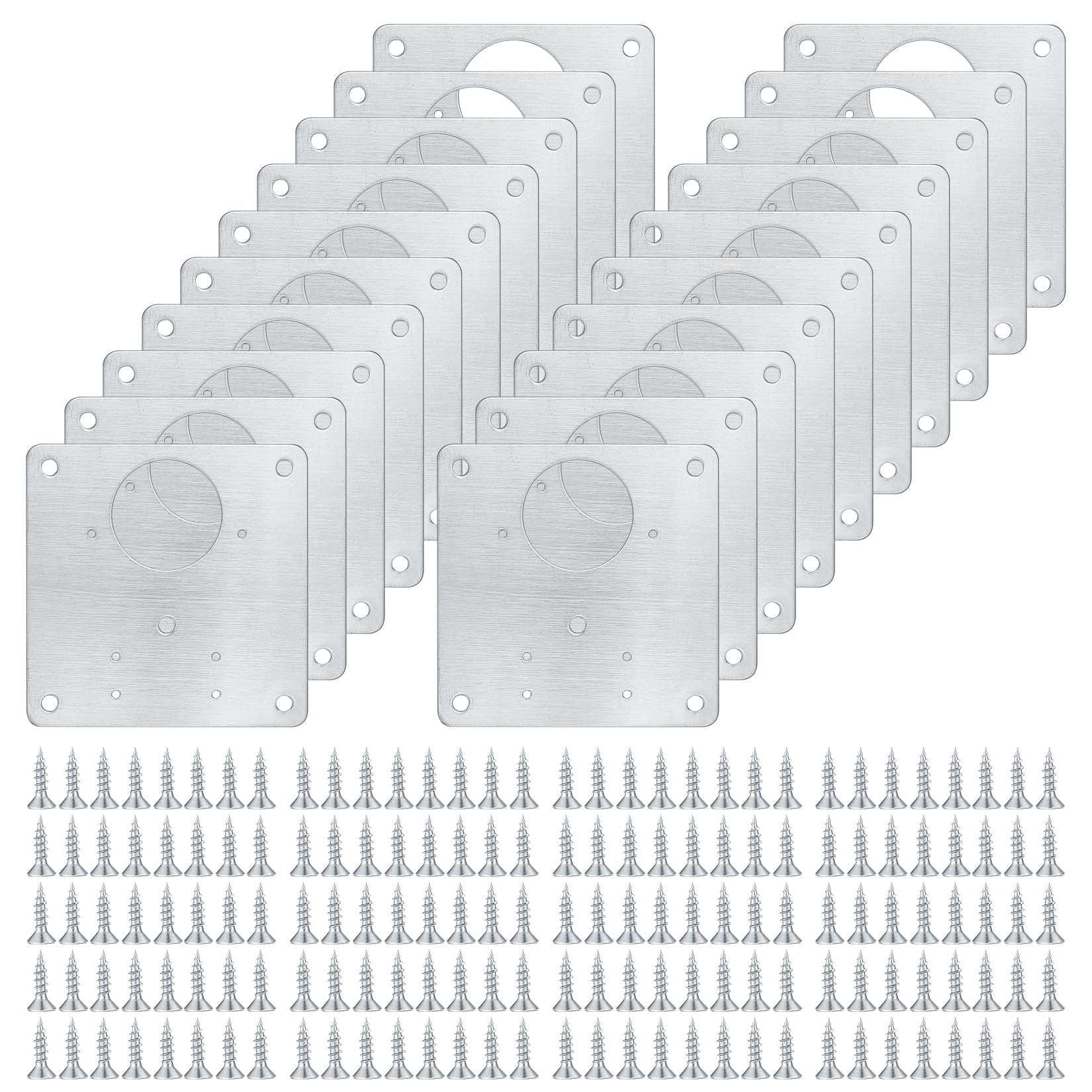 20 Pcs Stainless Steel Cabinet Hinge Repair Plates with 160 Screws. Flat Fixing Brackets to Mend Kitchen Cupboard Doors. (20)