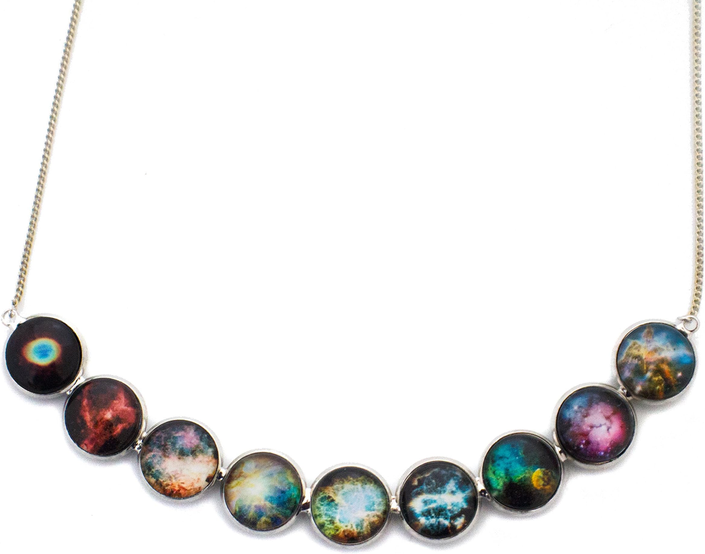 Nebula Rainbow Statement Necklace - Silver, Curved, Bib Necklace - Handcrafted Jewelry Inspired by The Universe, Great Gift for Teachers - LGBT Pride - Stars, Constellations, Outer Space