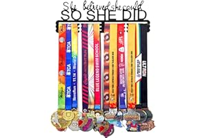Goutoports Medal Hanger Display Rack - Personalized Award Ribbon Organizer for Sports Race Runner Gymnastics Plaques Hanger for Wall Mount Hold Up 60 Medal for Athlete - Never Give Up