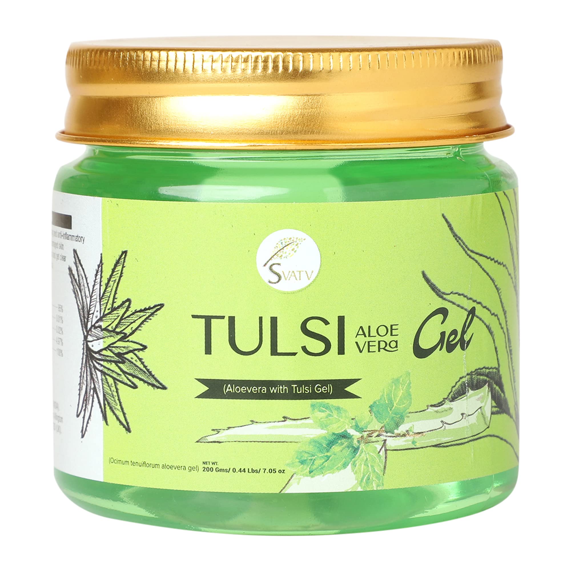 SVATV Tulsi (Holy Basil) Aloe Vera Gel | Natural Aloe Vera Gel | Moisturize the skin | Lightens blemishes on the face | Paraben & Sulfate Free - 200g | 7.05 Oz | 0.44 Lbs