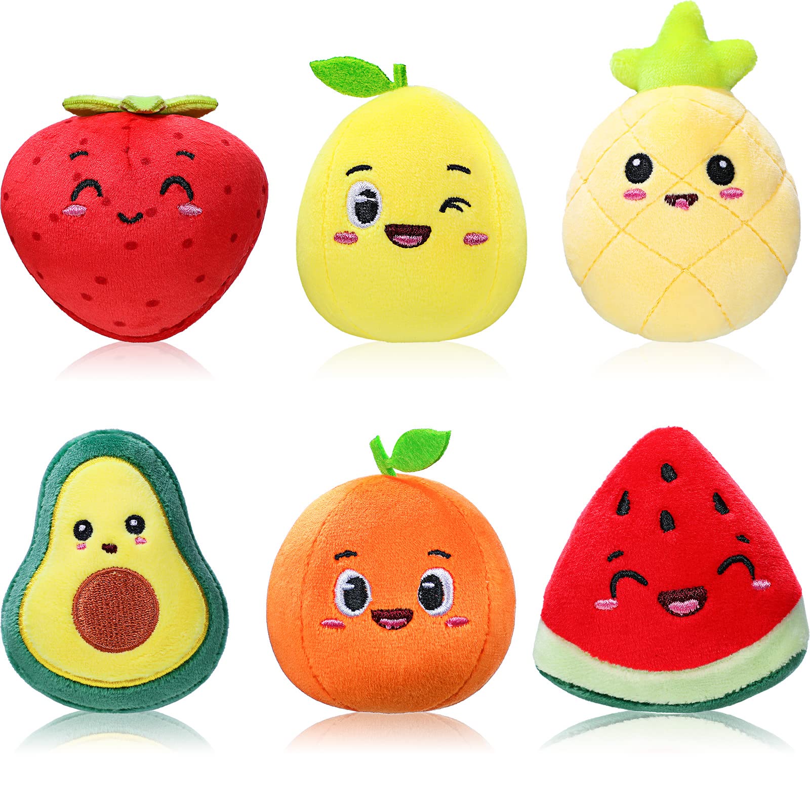 Aoriher 6 Pcs Cute Fruit Plush Toys Bulk Colorful Stuffed Fruits Soft Small Doll Avocado Strawberry Orange Pineapple Stuffed Gifts for Classroom Prizes Birthday Party Favors