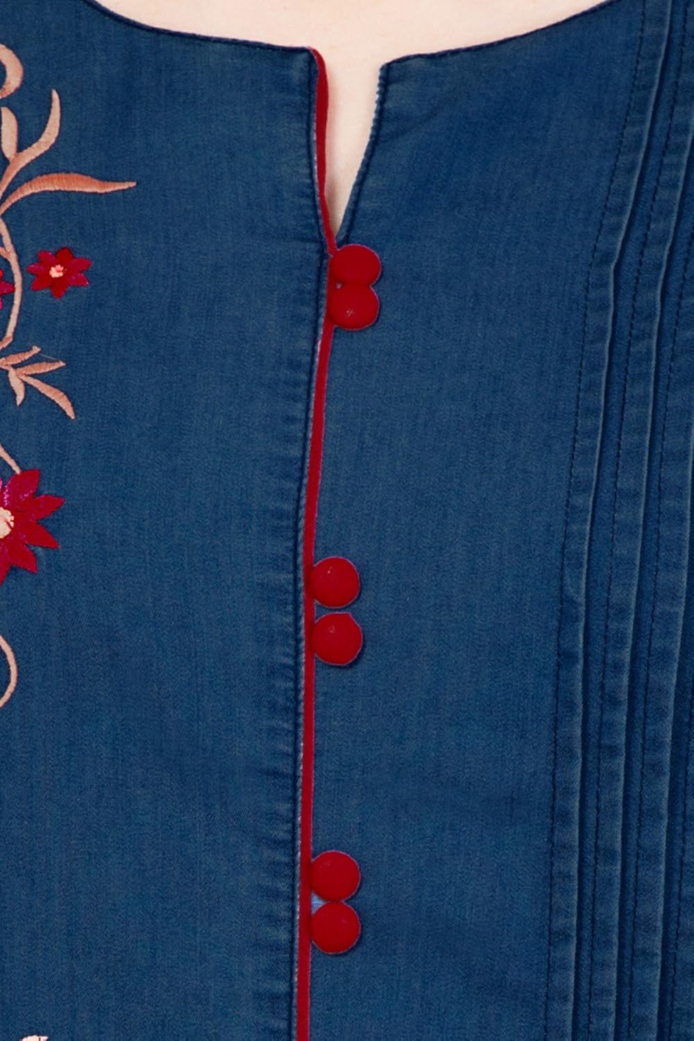 pinky pari women's denim front slit embroidered kurti