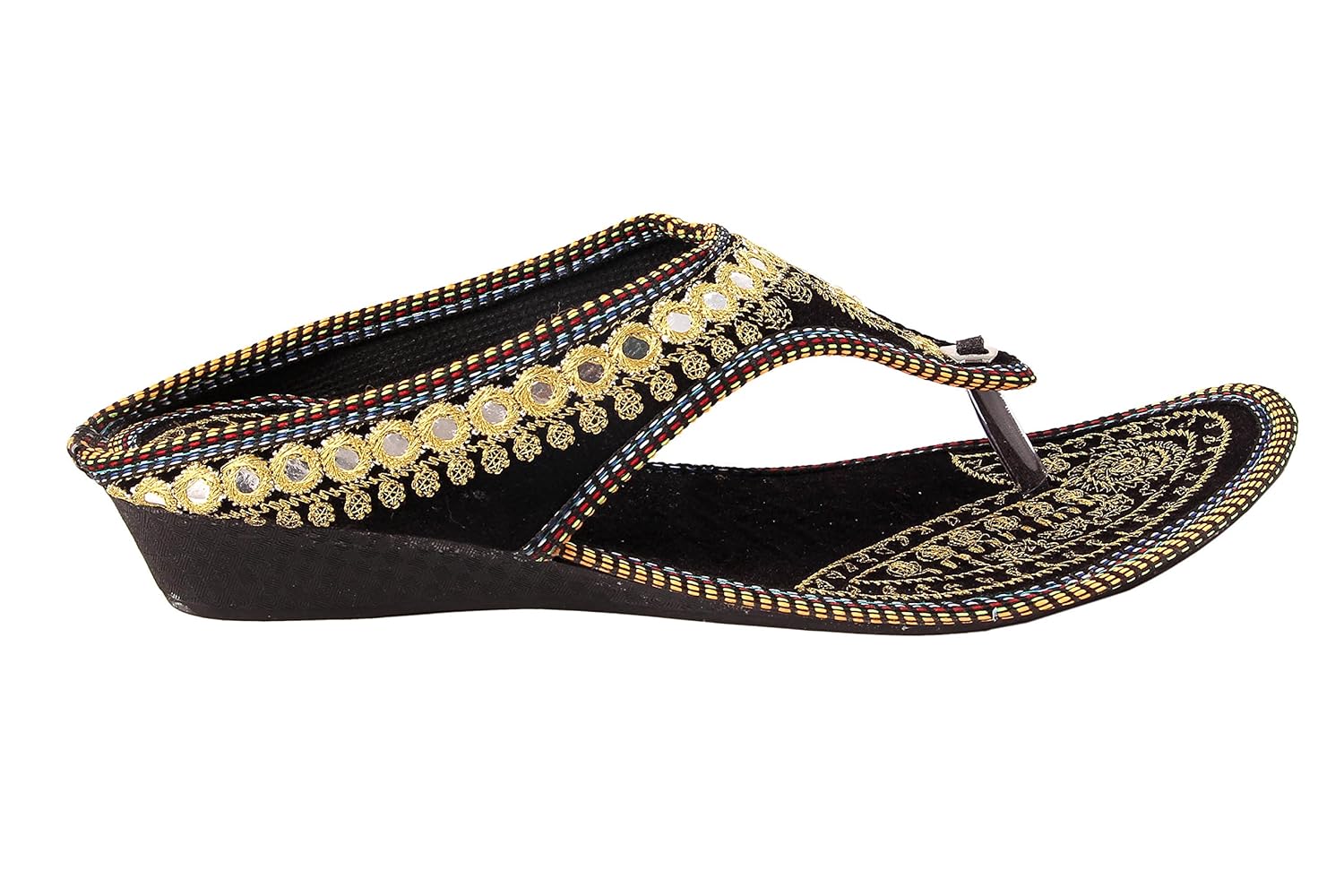 femme royale rajasthani/jaipuri ethnic sheesha zari embroidery work chappal sandal